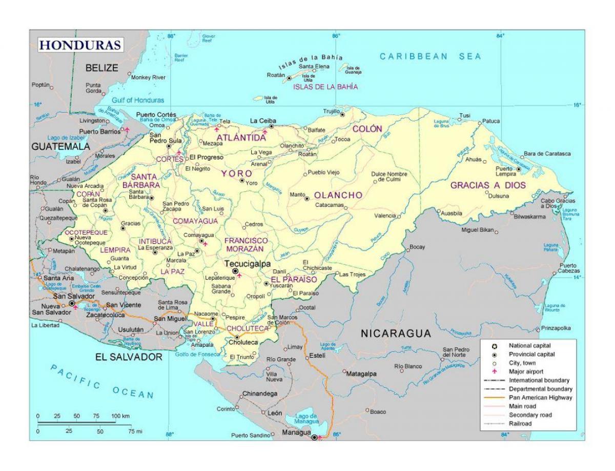 Honduras kaart met stede
