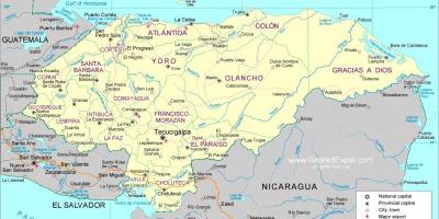 Kaart van die politieke kaart van Honduras
