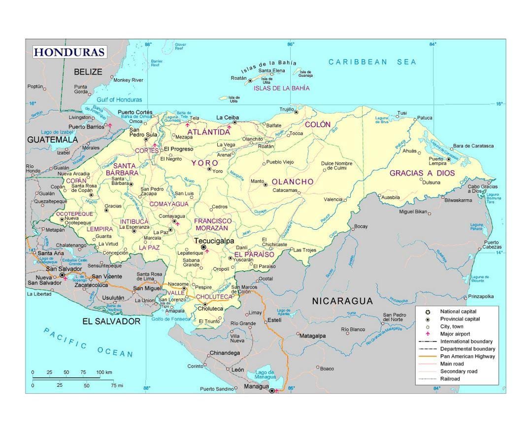 lughawens in Honduras kaart