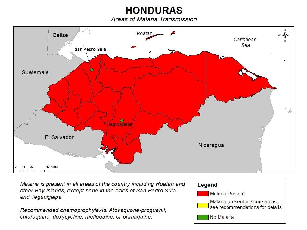 kaart van Honduras malaria
