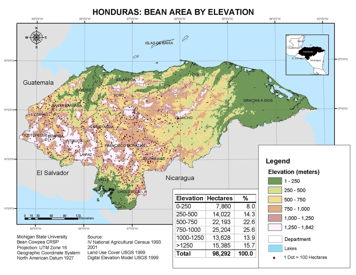 kaart van Honduras opstand
