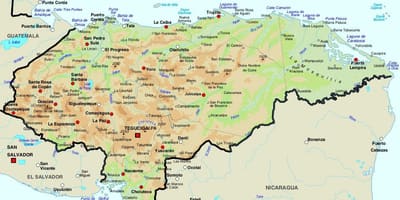 Kaart van Honduras en omliggende lande