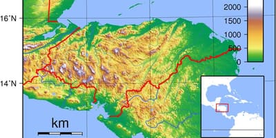 Kaart van Honduras topografiese